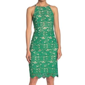 Marina Sleeveless Crochet Lace Sheath Halter Dress